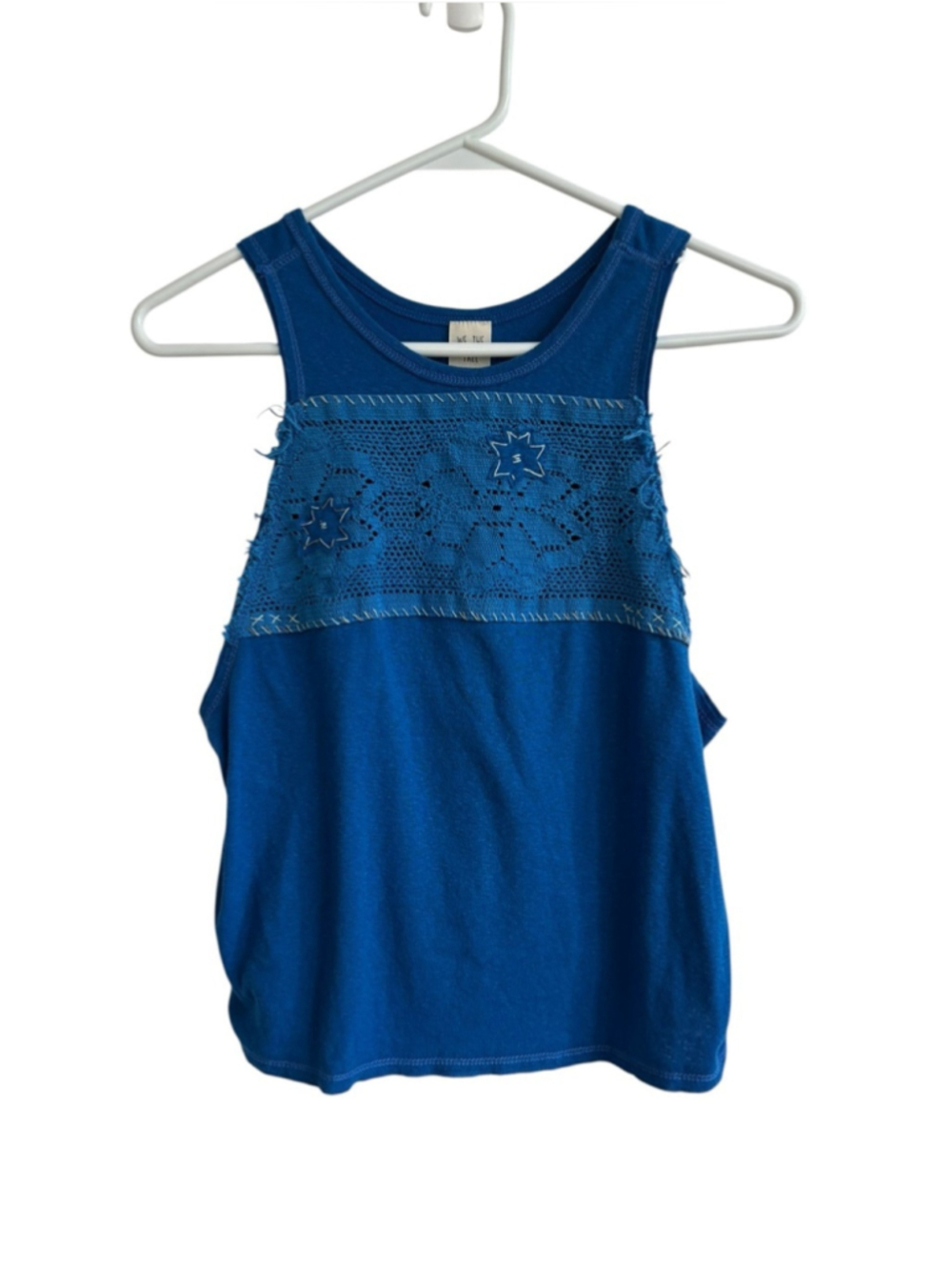 We The Free Blue Crochet Yoke Tank Top Sz Small Boho Sleeveless Top
